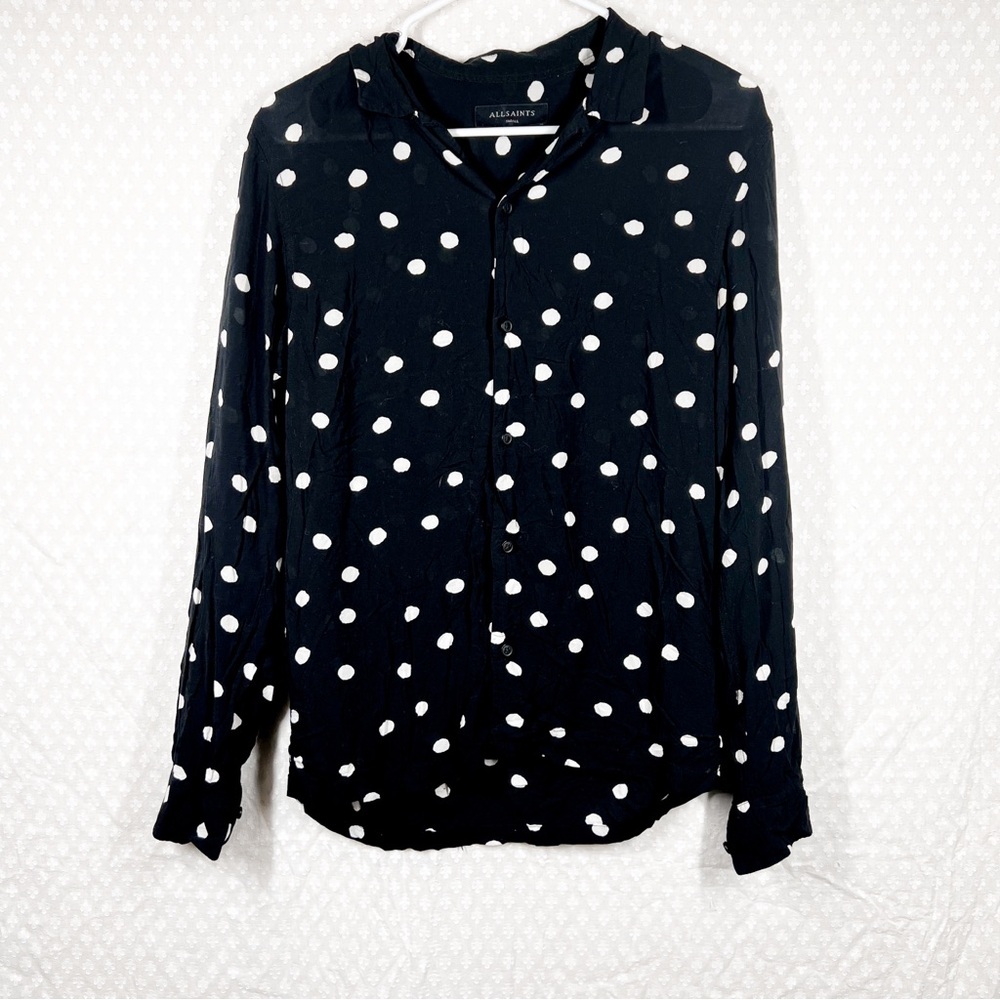 All Saints Black White Polka Dot Button Down‎ Top